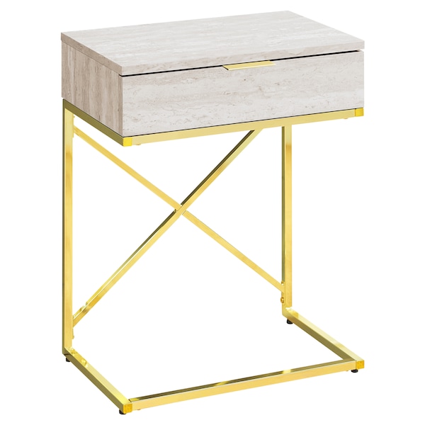 Accent Table - 24"H / Beige Marble / Gold Metal